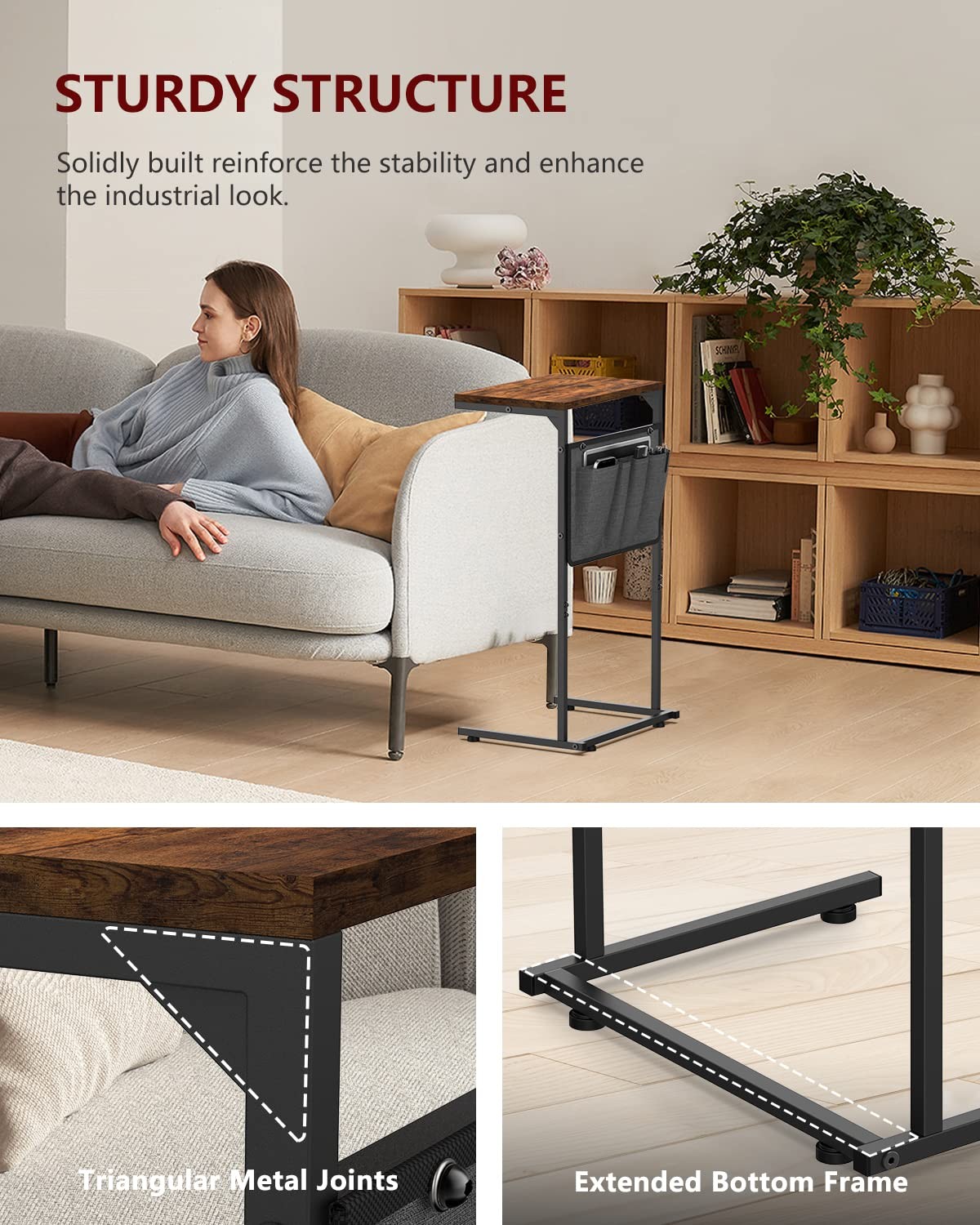 C Shaped End Table, Small Side Table for Couch and Recliner, Slide Under Sofa...
