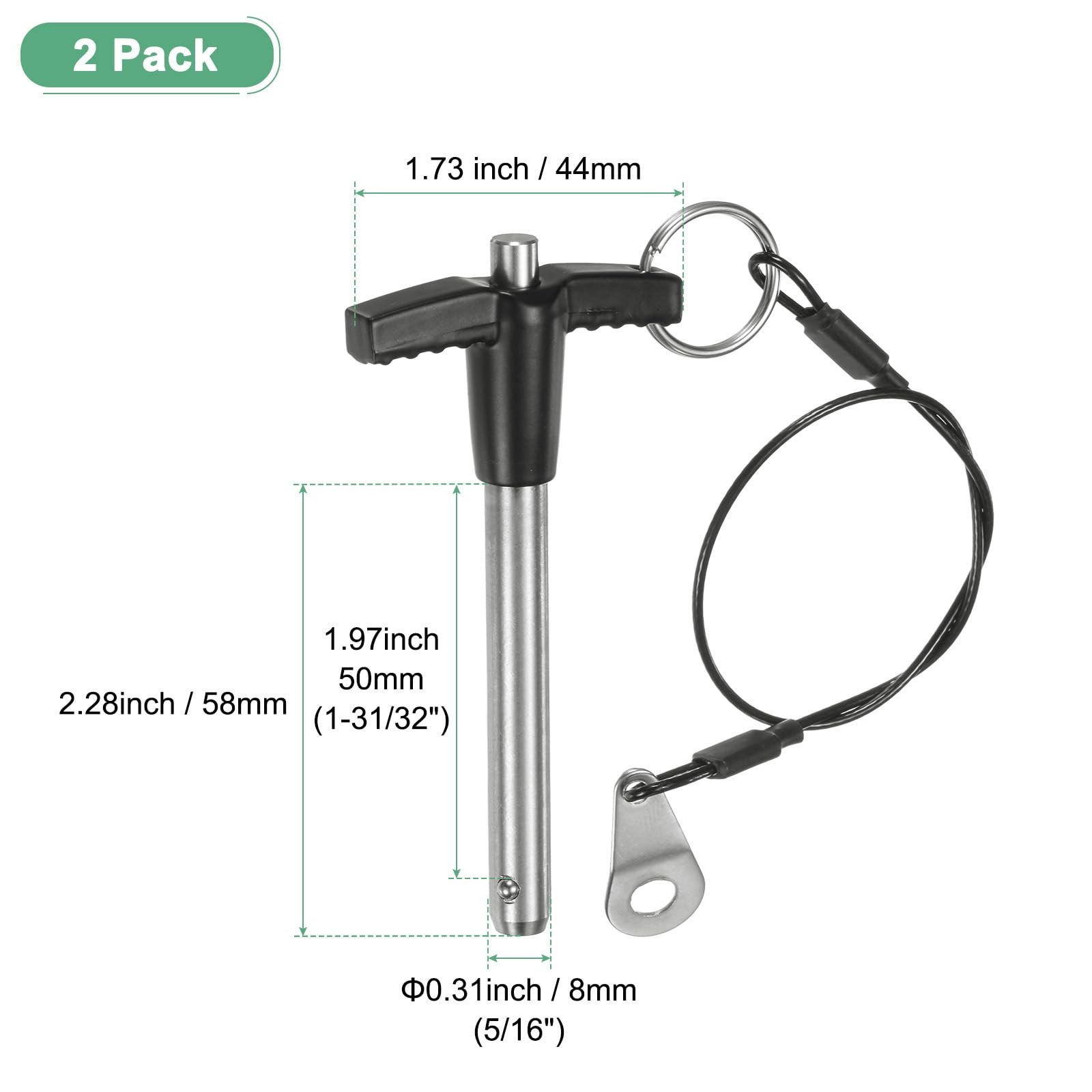 2-Pack T Handle Lock Pins 5/16"8mm Dia. 1-31/32"50mm Usage Length Push-Button