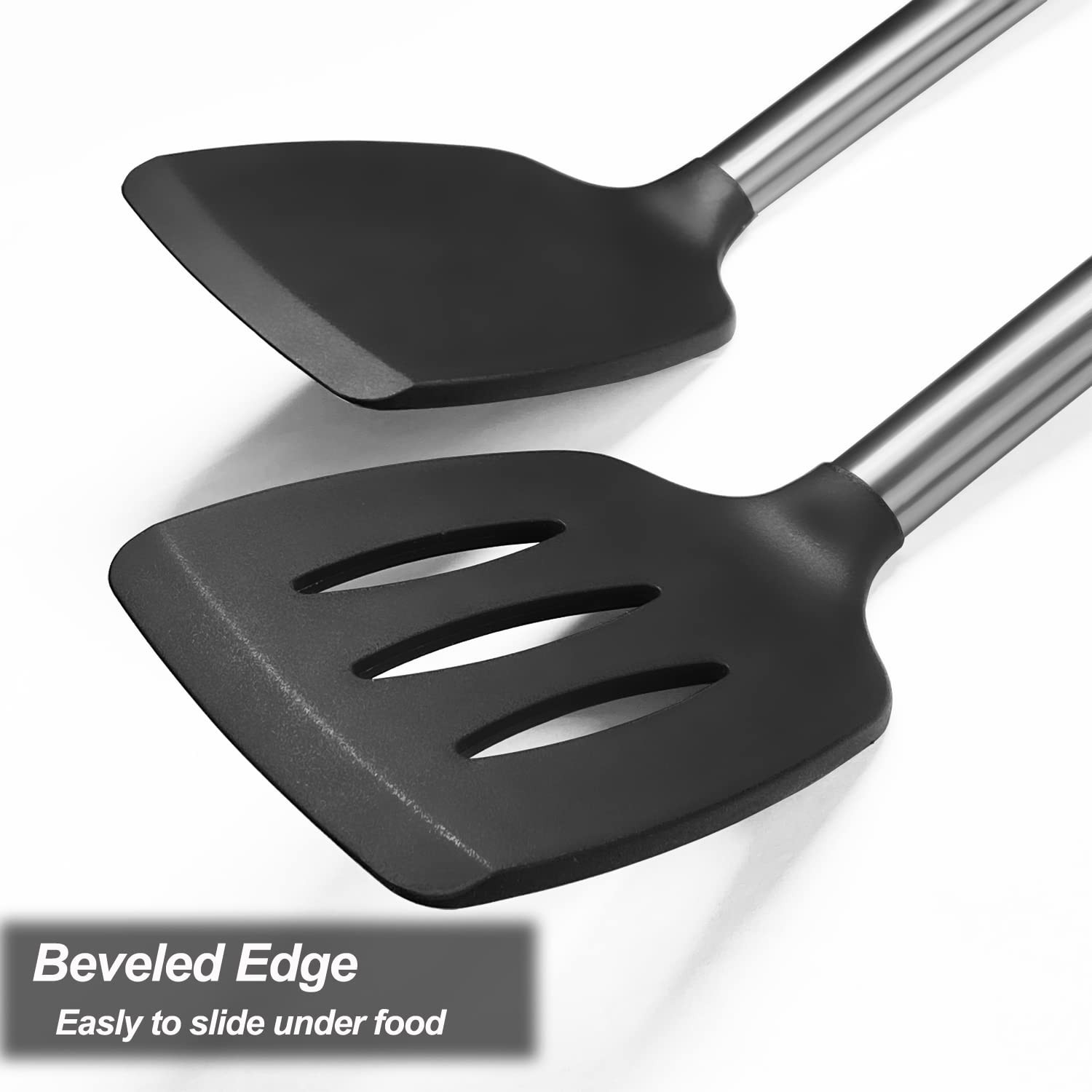 2 Pack Spatulas, Solid & Slotted Silicone Spatula Set, Stainless Steel Handle...