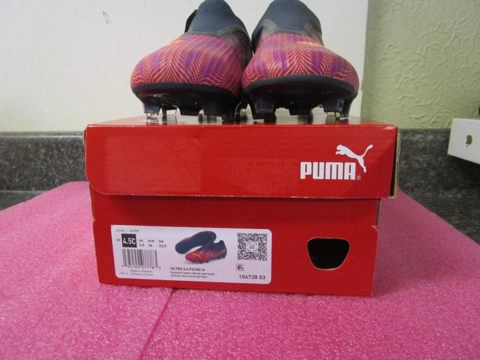 NEW! Puma Ultra 3.4 FG/AG Jr Youth Soccer Shoes- Fuchsia-Neon  Size: 4.5US