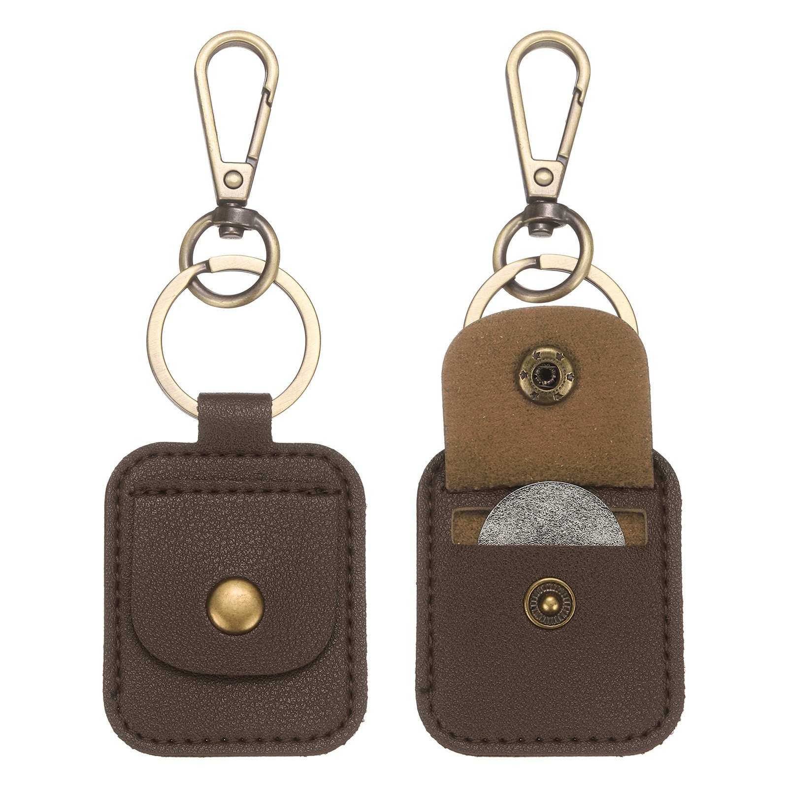2 Pack Quarter Leather Keychain, PU Leather Key Ring Coin Case, Mud Color
