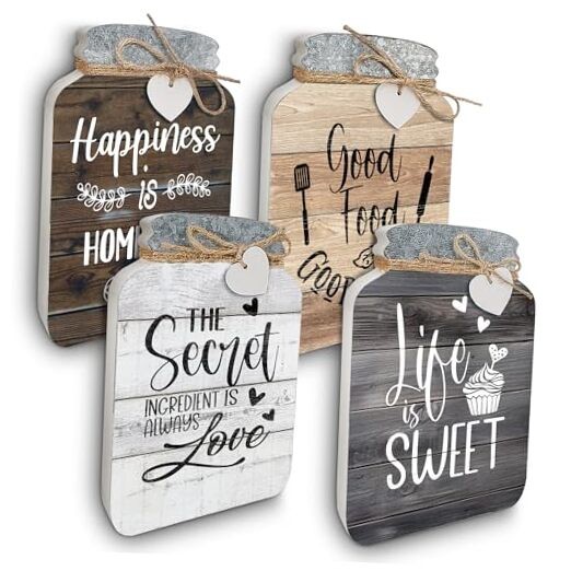 Old Shack Collection – Kitchen Wall Decor Set of 4 – Durable Brown, Grey, Black