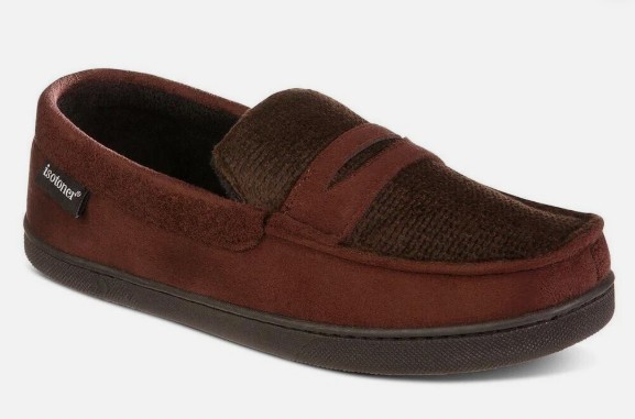 isotoner Mens Faux Suede Memory Foam Slippers Dark Chocolate Sz Med 8-9 NEW!