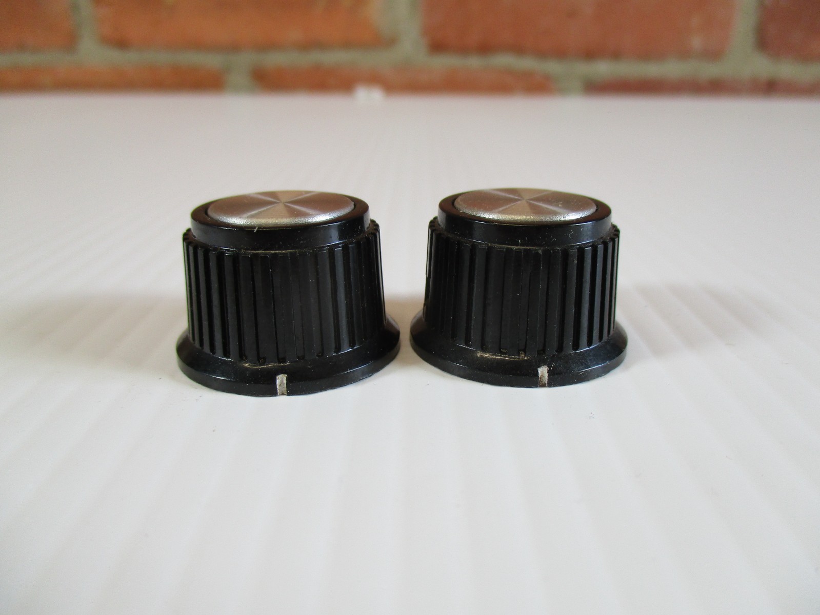 Pair Black Plastic Knob Sliver Center 5/8" Tall 3/4" Amp Electronics Guitar