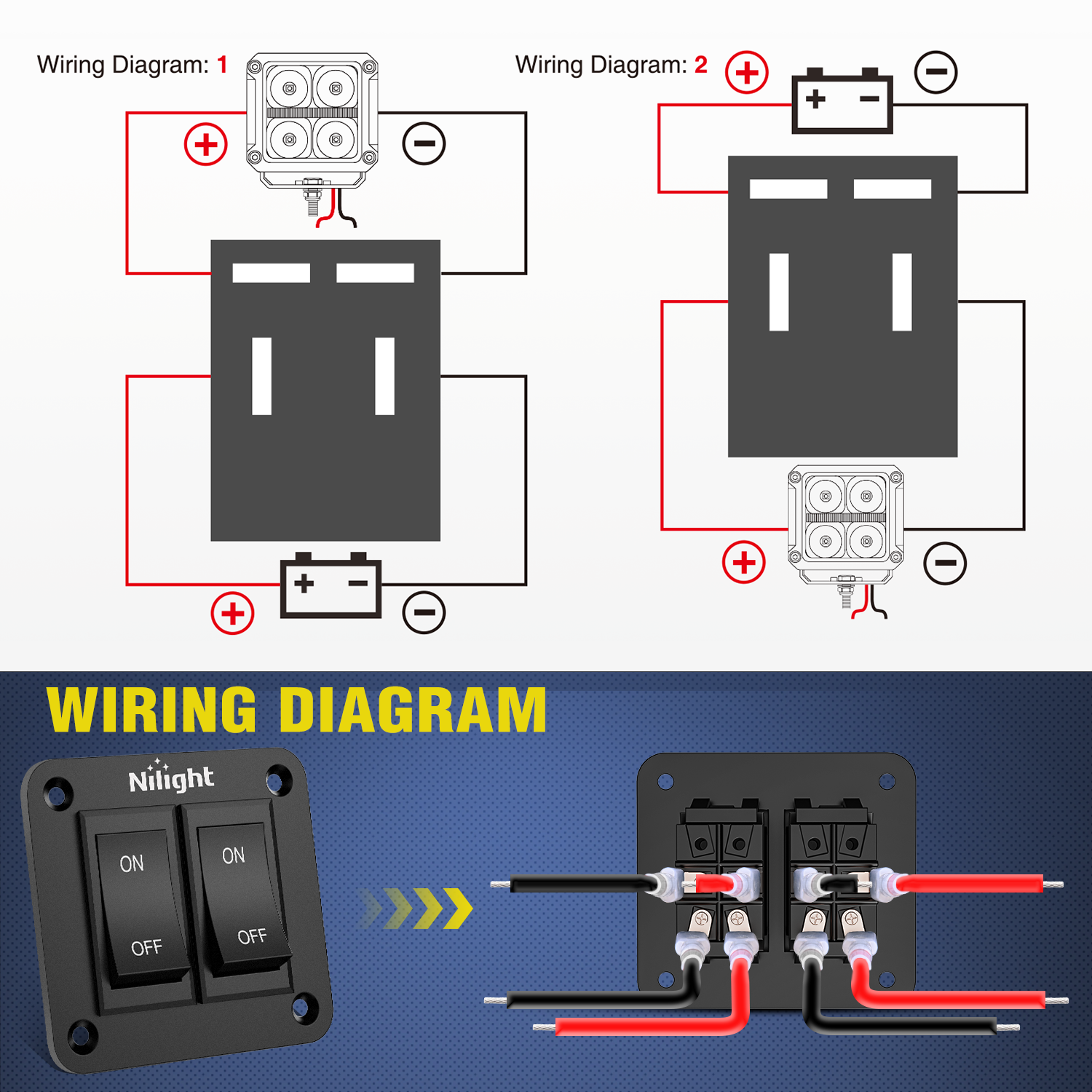 Nilight 2 Gang ON-Off Switch Panel 12V 20A 4 PIN DPST Toggle Switch