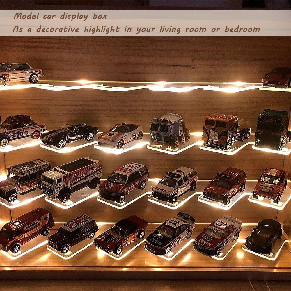 1/64 Mini Cars Display Case with Lighted 7 Tiers Wall Mounted Display Box with A