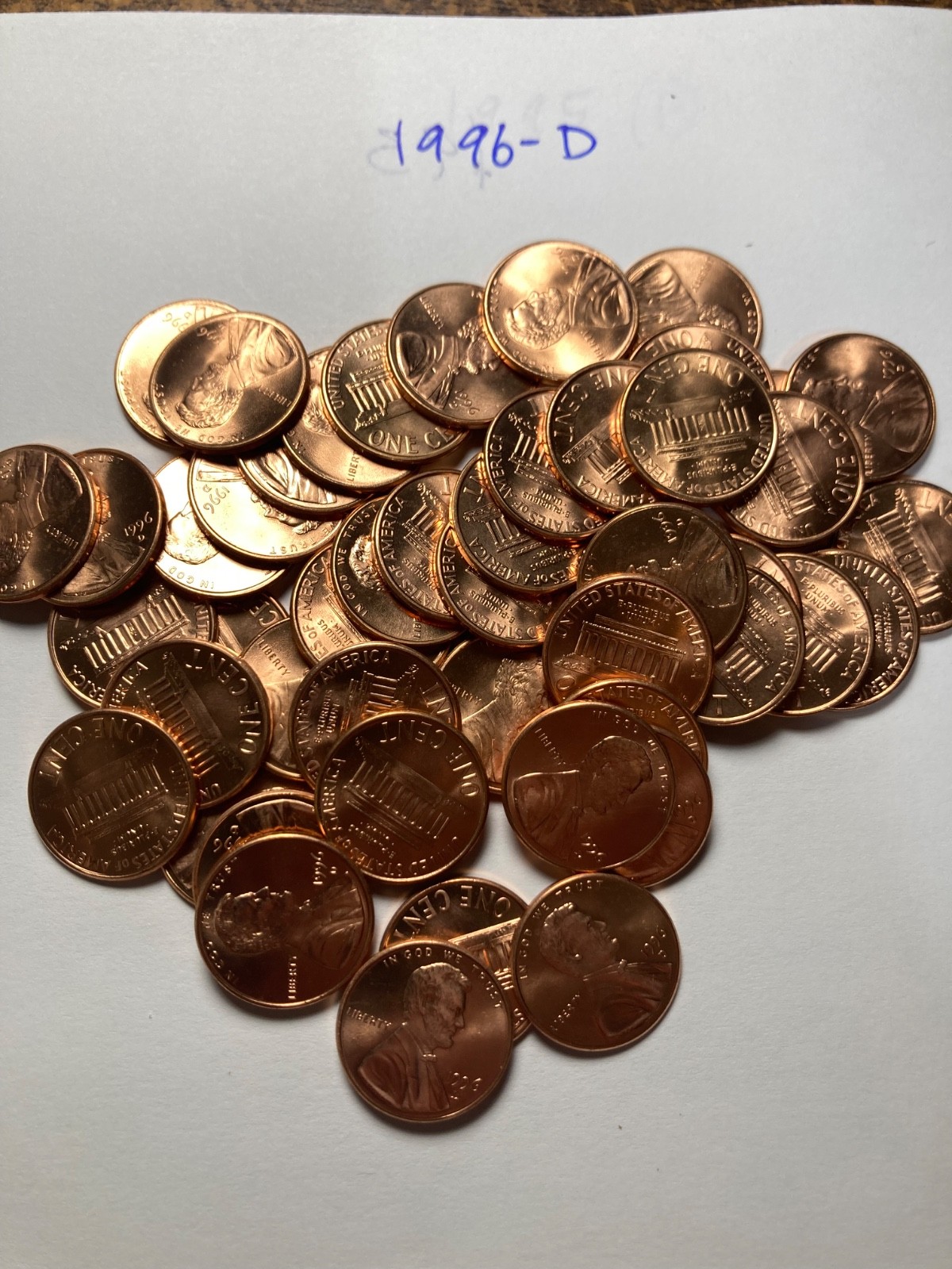1996-D "BU"  LINCOLN MEMORIAL CENT PENNY ROLL  50 COINS