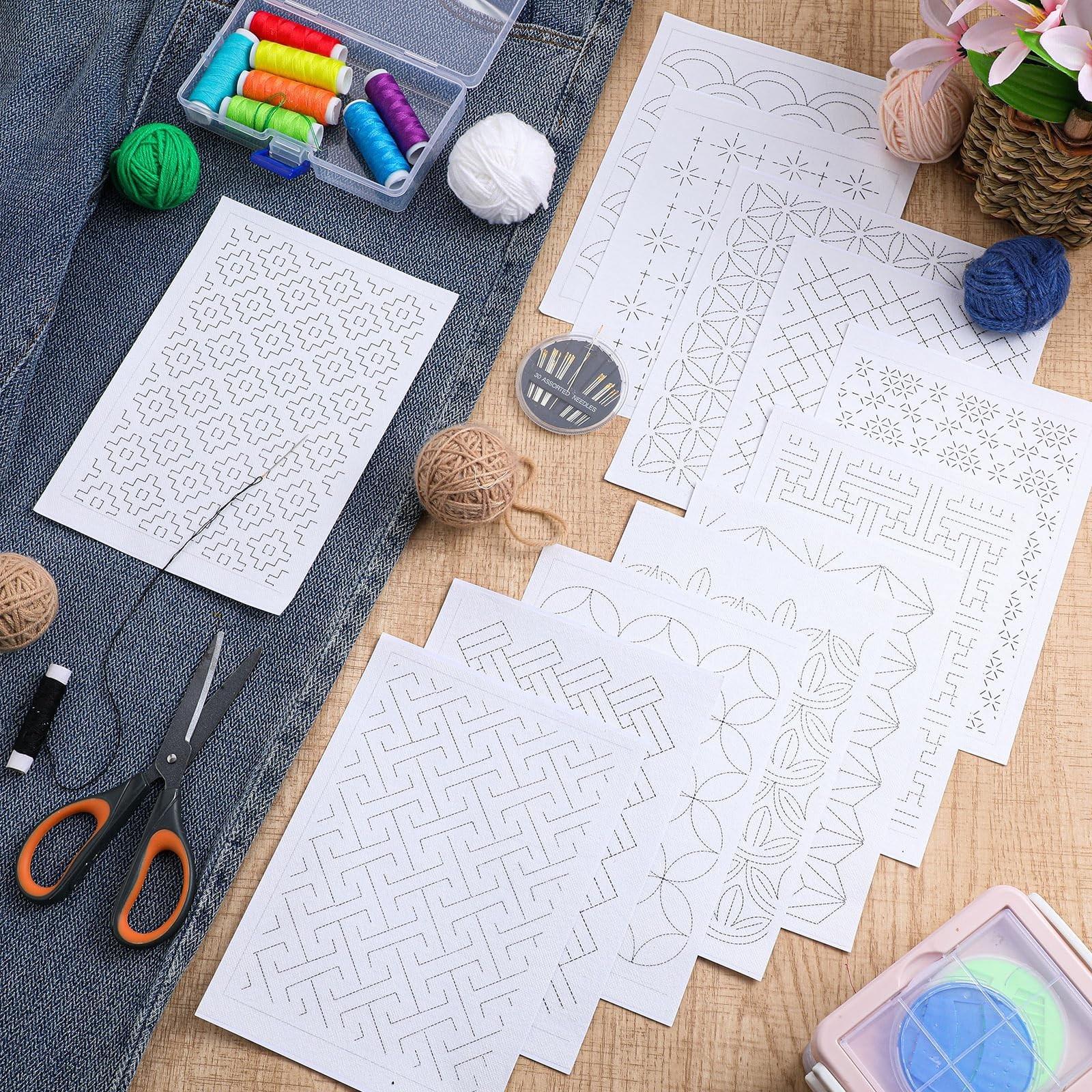 24pcs Sashiko Stencil Patterns - Water Soluble Embroidery Transfer Templates for