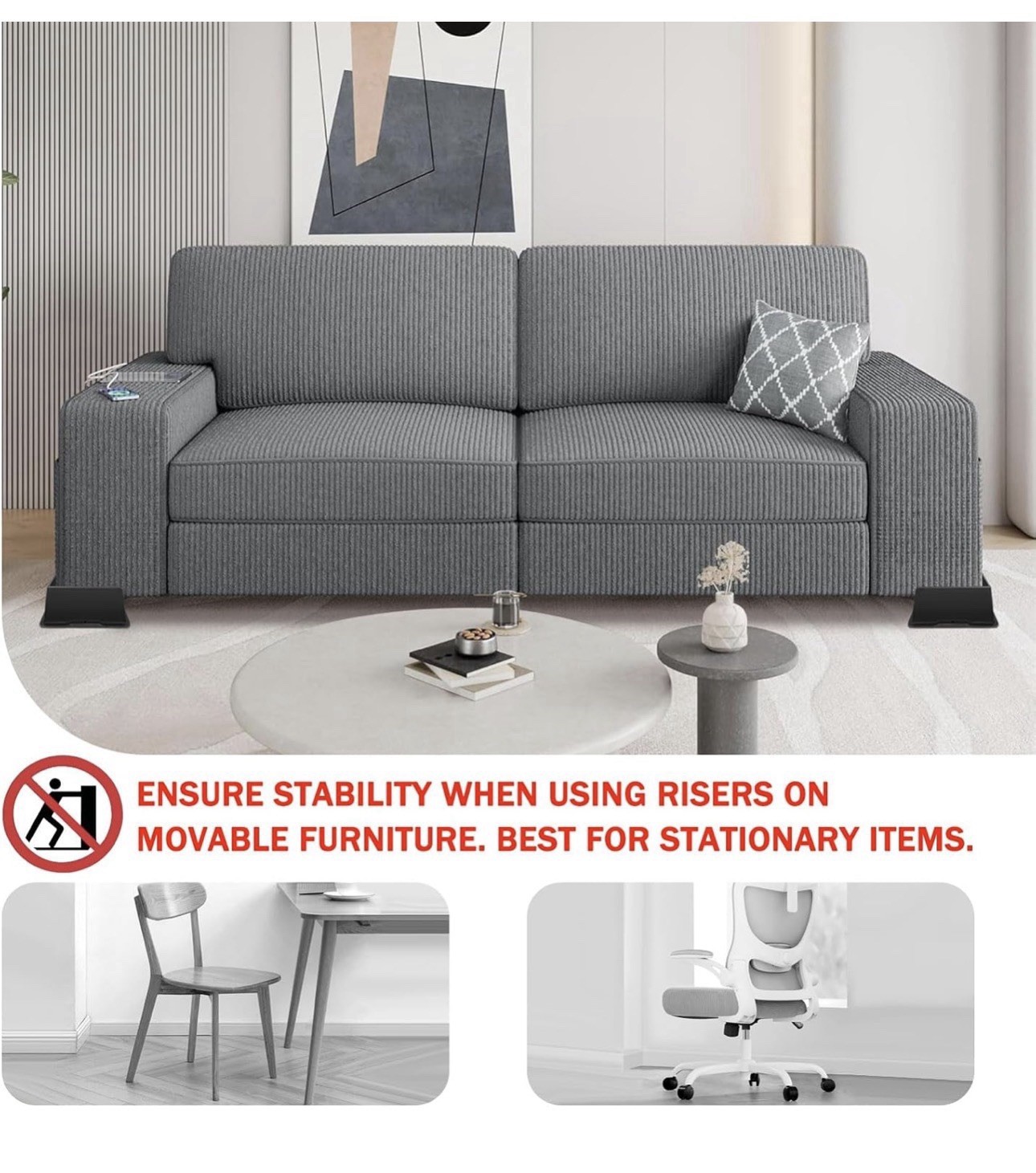 ANNKUT Bed Risers 2 Inch Heavy Duty, Oversized Couch Risers