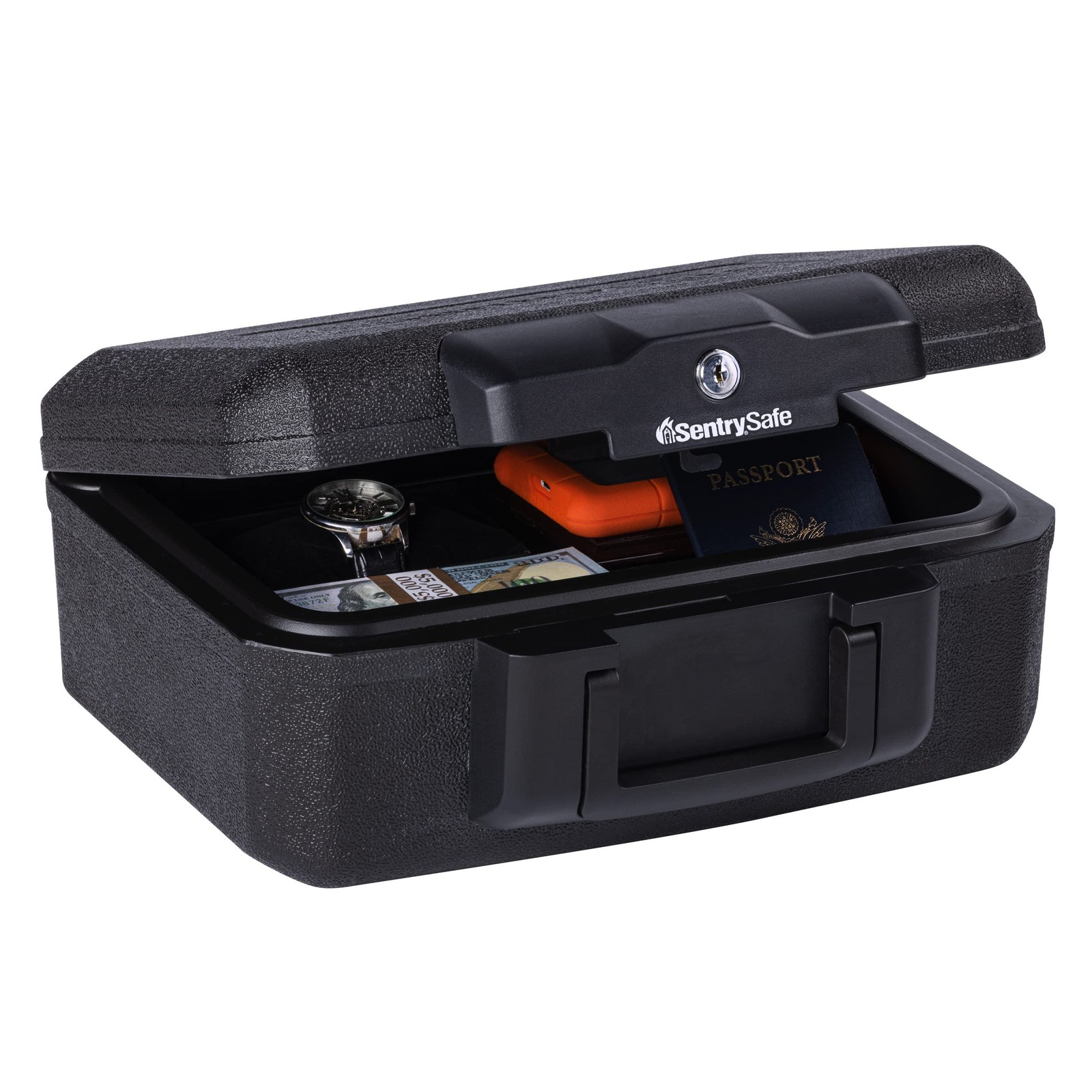 SentrySafe Fireproof Money Safe with Key Lock, Black Lock Box with Portable C...