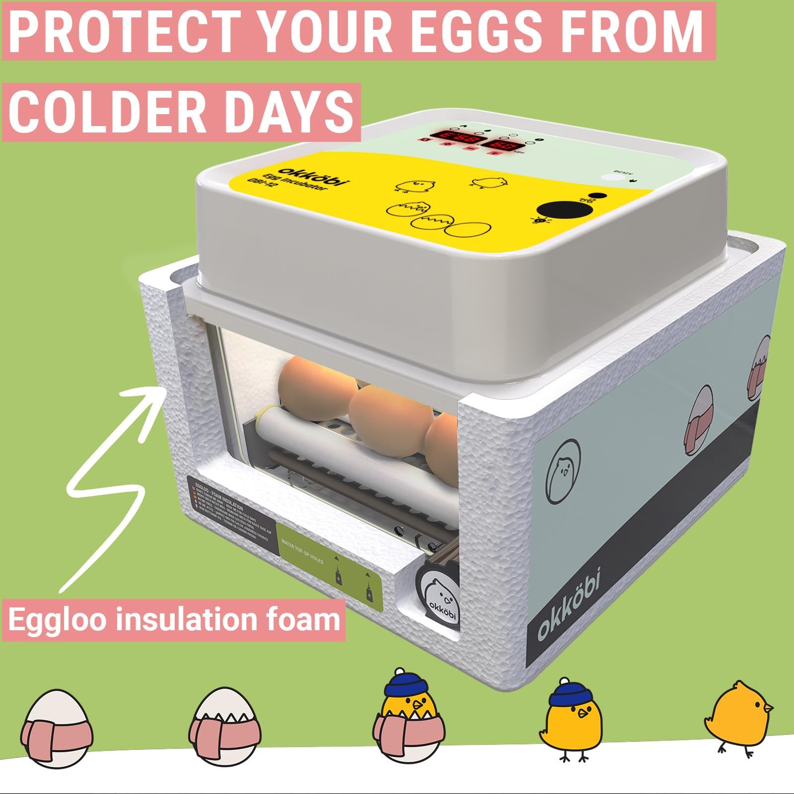OBI-36 Egg Incubator for Hatching - 36 Eggs - Stable Temperature & Yellow