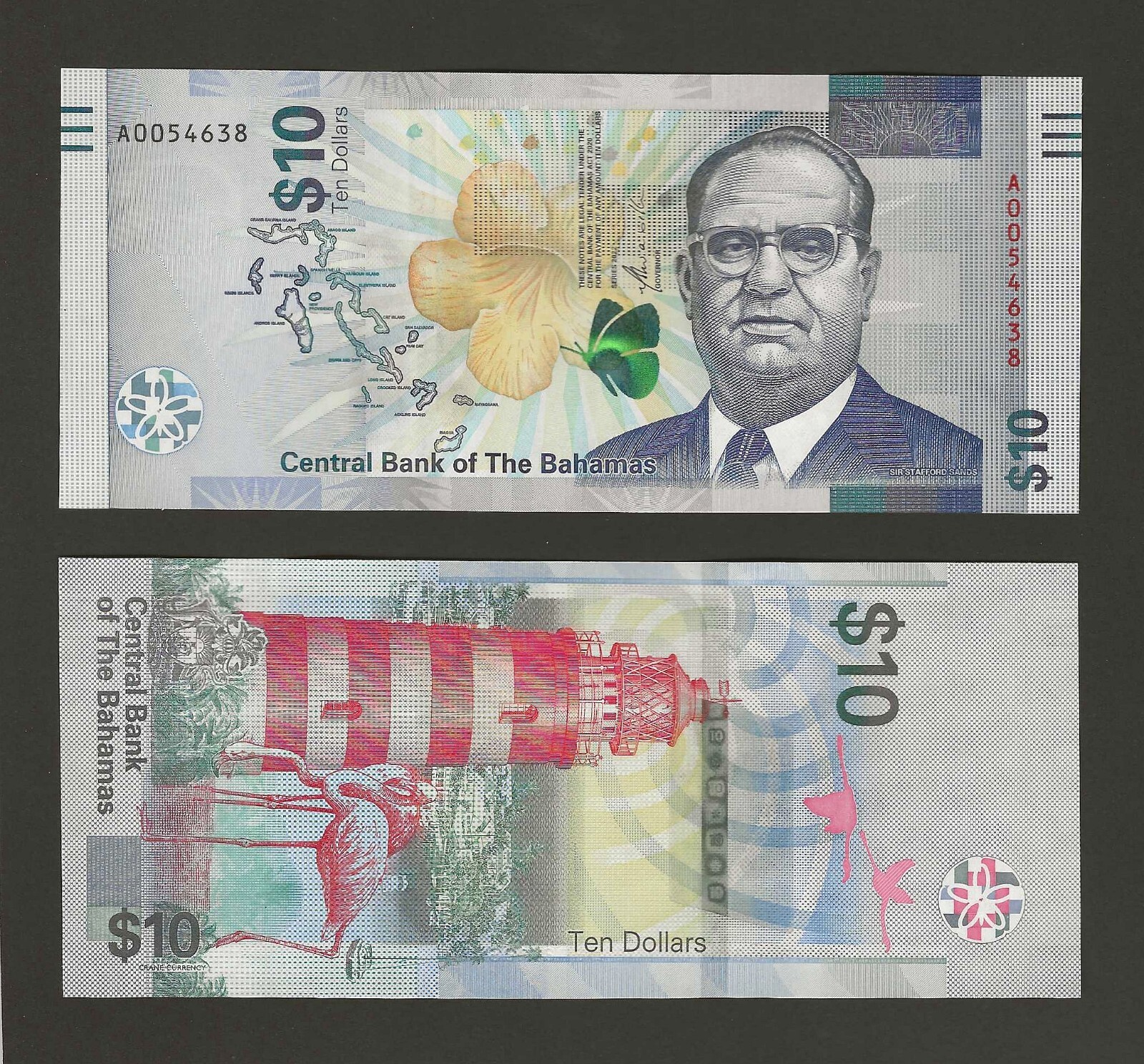 BAHAMAS $10 Dollars 2022, Brand New Banknote, Prefix A, Pack Fresh UNC Grade