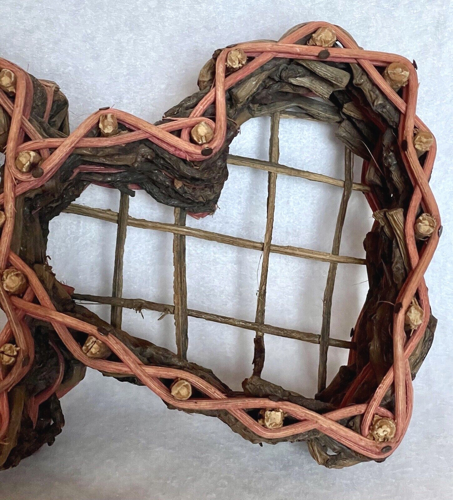 Rustic Woven Double Hearts Basket Pink Accent