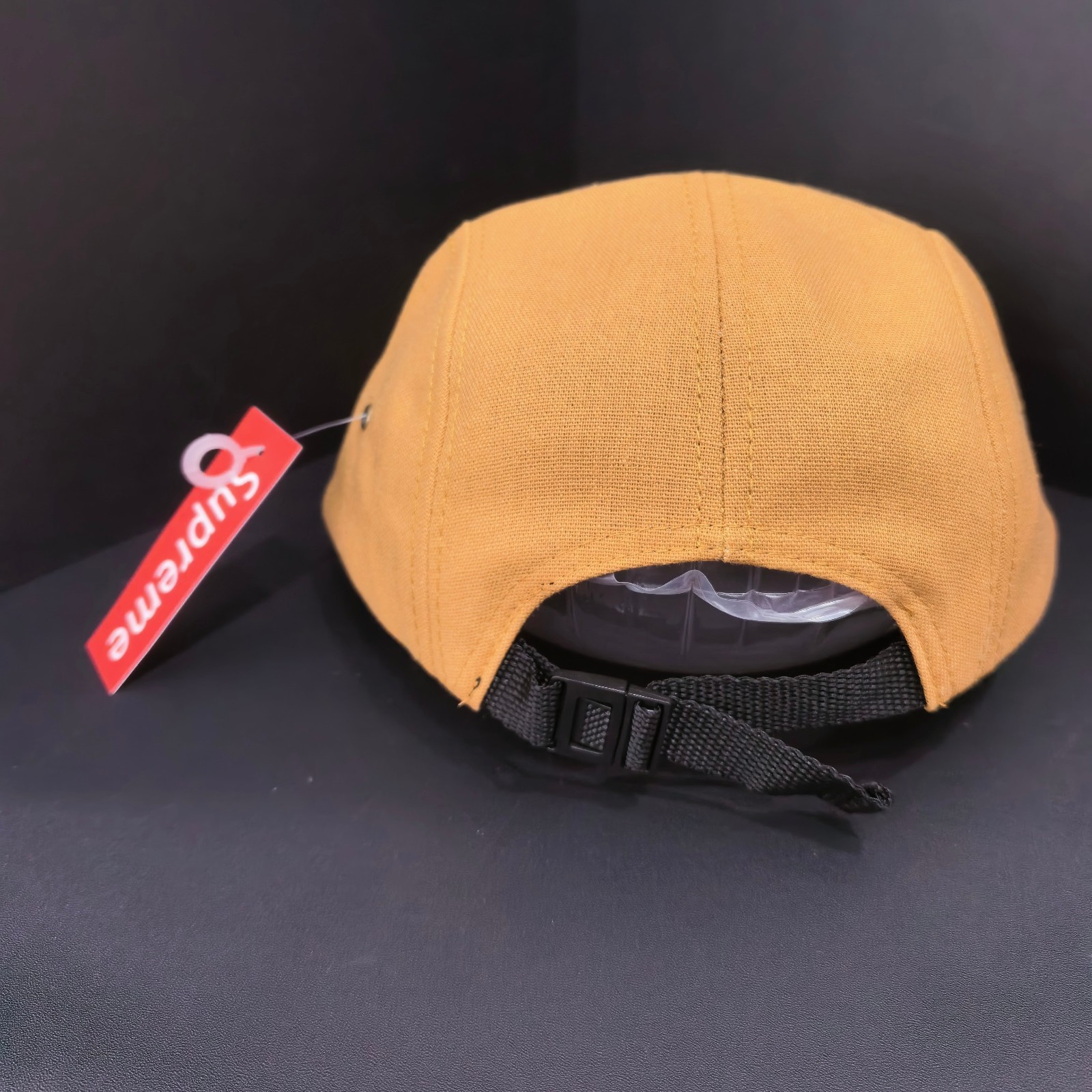Supreme Ginger Yellow Flat-Brim Cap with Black Patch Logo