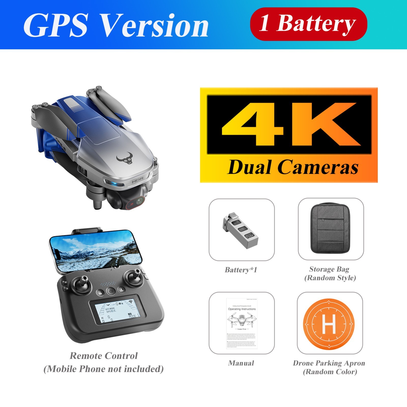 4K Dual Camera GPS Drone, 3-Axis Gimbal, 30Min Flight, Optical Flow, Auto Return