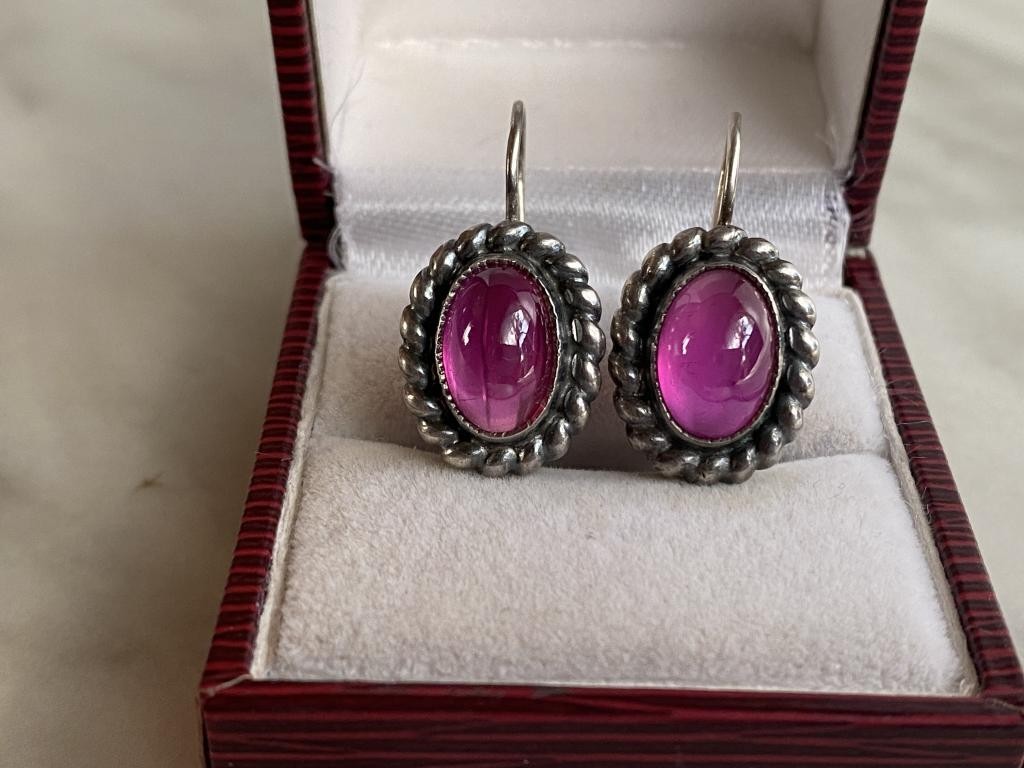 Earrings sterling Silver 925 Tourmaline jewelry USSR Russian star  322