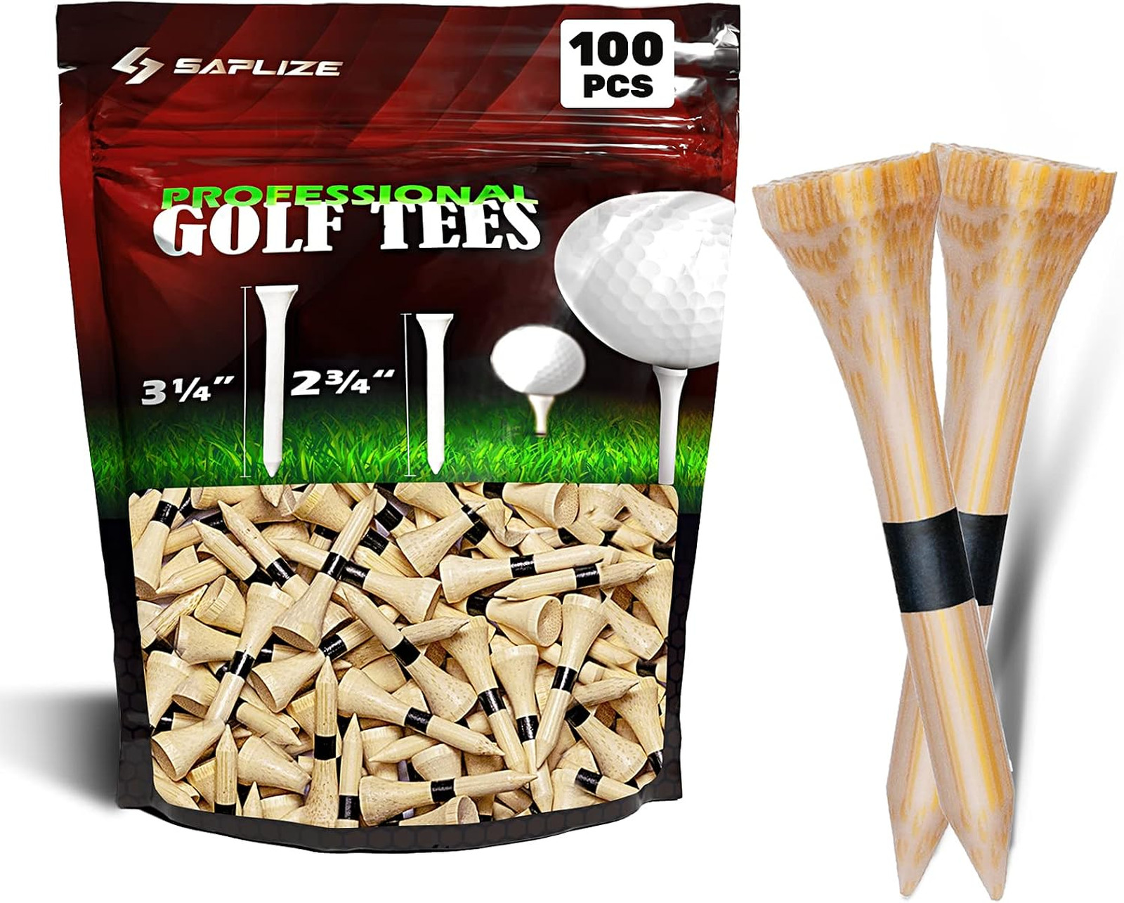 Bamboo Golf Tees Pack of 100 or 150 with Four Sizes 3-1/4, 2-3/4, 2-1/8, 1-1/2