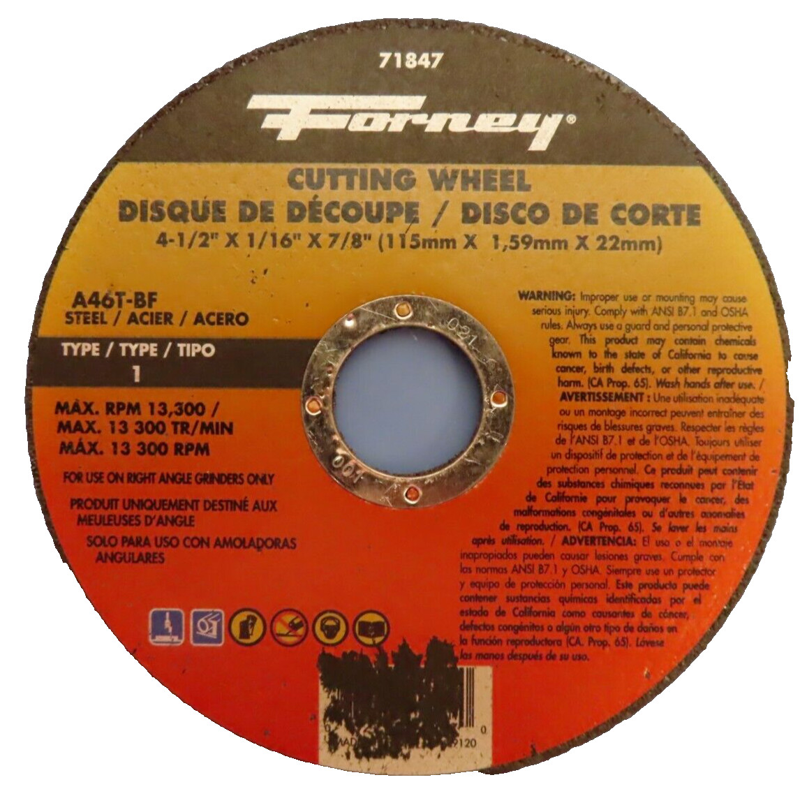 Forney Type 1 Cutting Wheel  4 1/2" x 1/16" x 7/8" # 71847   NEW