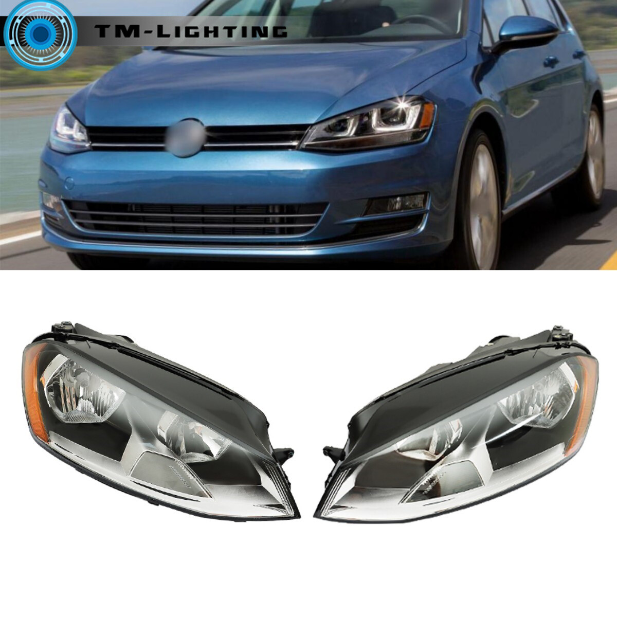For Volkswagen Golf 2015-2017 Headlights Headlamps w/o DRL Left&Right Side