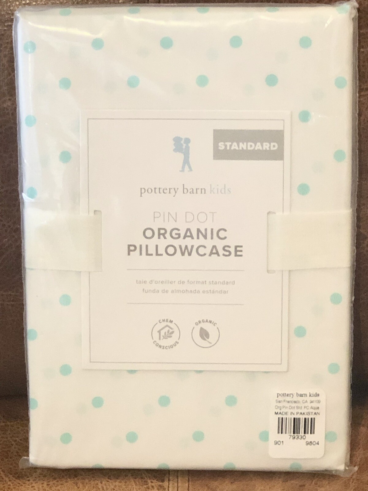 NEW Pottery Barn Kids Aqua Pin Dot Organic Standard Pillowcase, Polka Dots