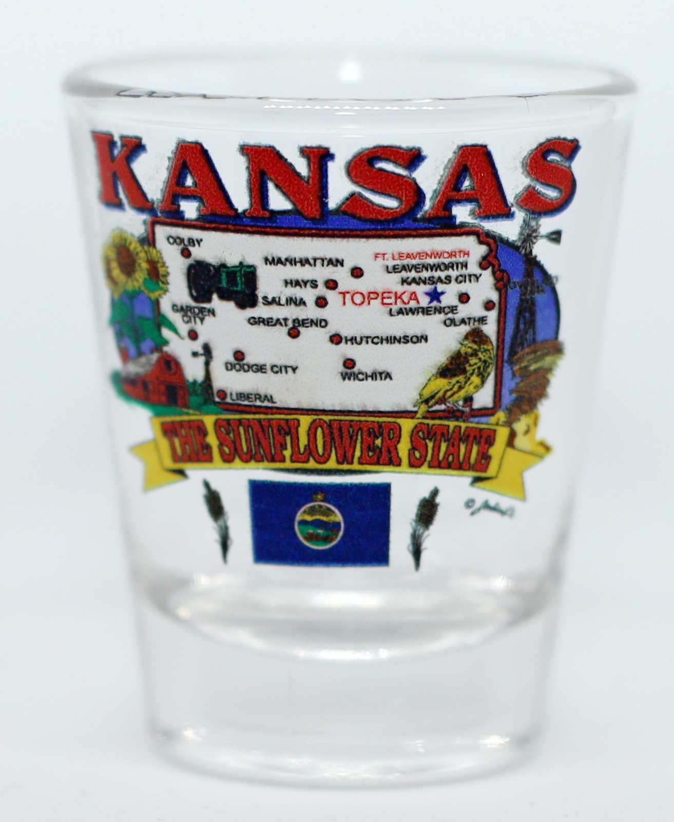 KANSAS STATE ELEMENTS MAP SHOT GLASS SHOTGLASS