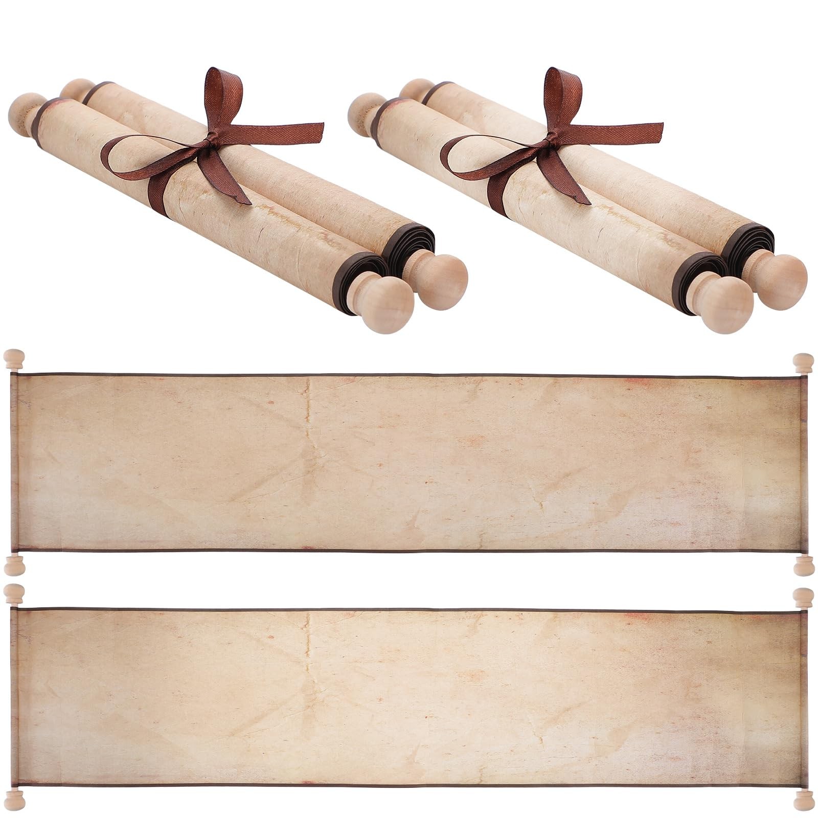 2 Pack Vintage Blank Scrolls Vintage Wrapped on Wood Rod Long Aged Blank Scro...