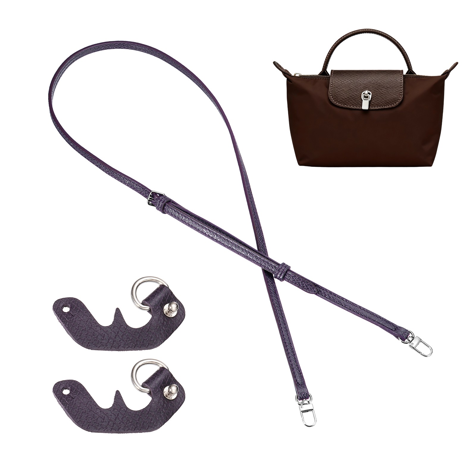 Purse Straps Replacement, 0.4" Leather Strap, (Purple, Silver Buckle)