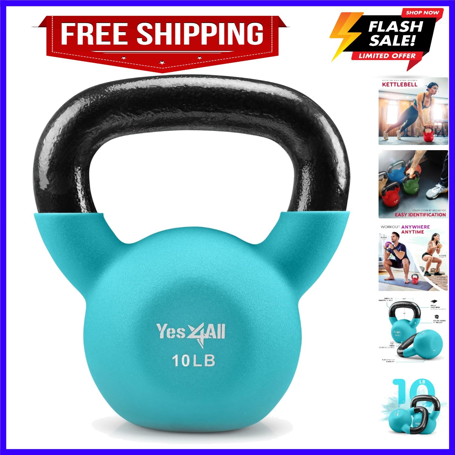 Kettlebell, 5-65 LB Neoprene Coated Cast Iron Kettlebells, Wide Grip Handle &...