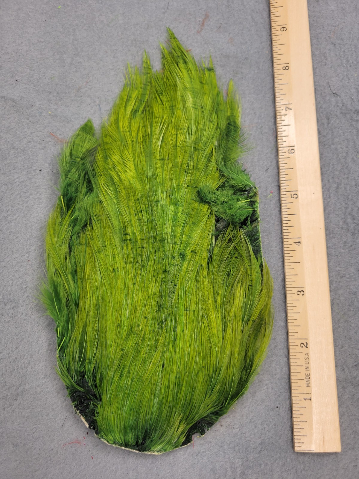 Lot 284, Grade B, DYED OLIVE  India Rooster Streamer Neck Cape Feathers