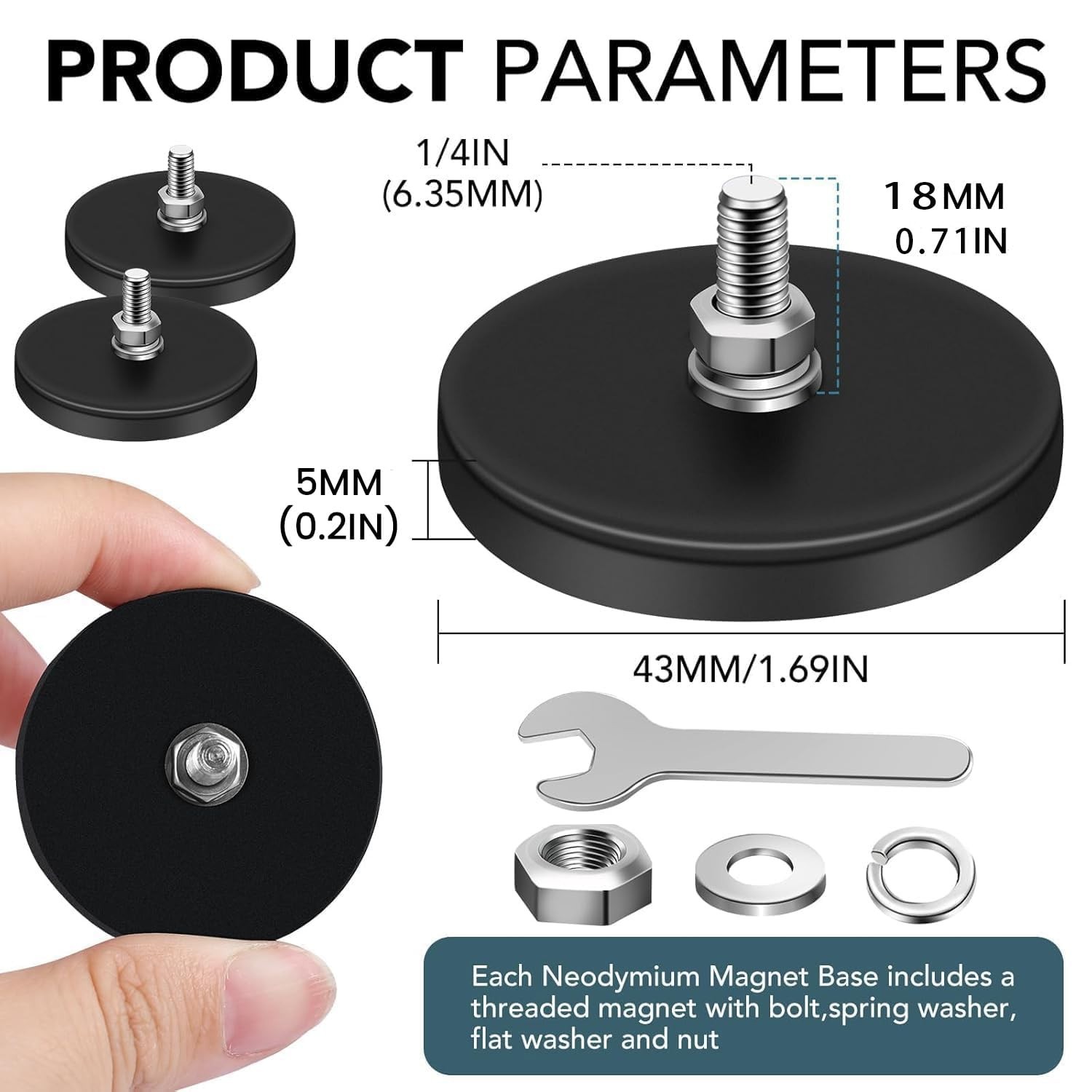 6PCS 1/4" Strong Rubber Coated Magnets - 30lb Pull Force