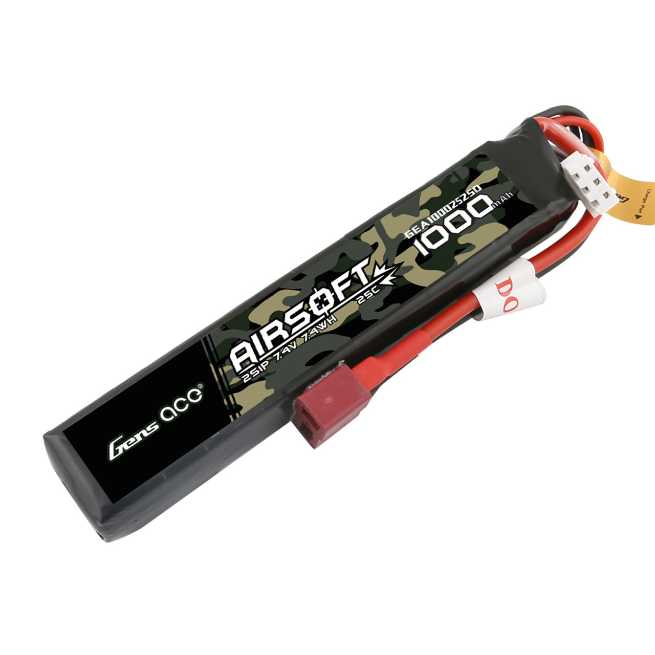 Gens Ace 1000mAh 25C 7.4V 2S Airsoft Battery T Plug For CM16 SCAR AR15 LE STOCK
