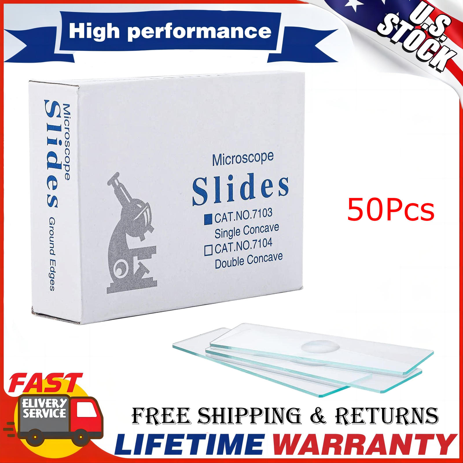 Microscope Slides Concave Single concave 50Pc Glass Slide Single Depression USA