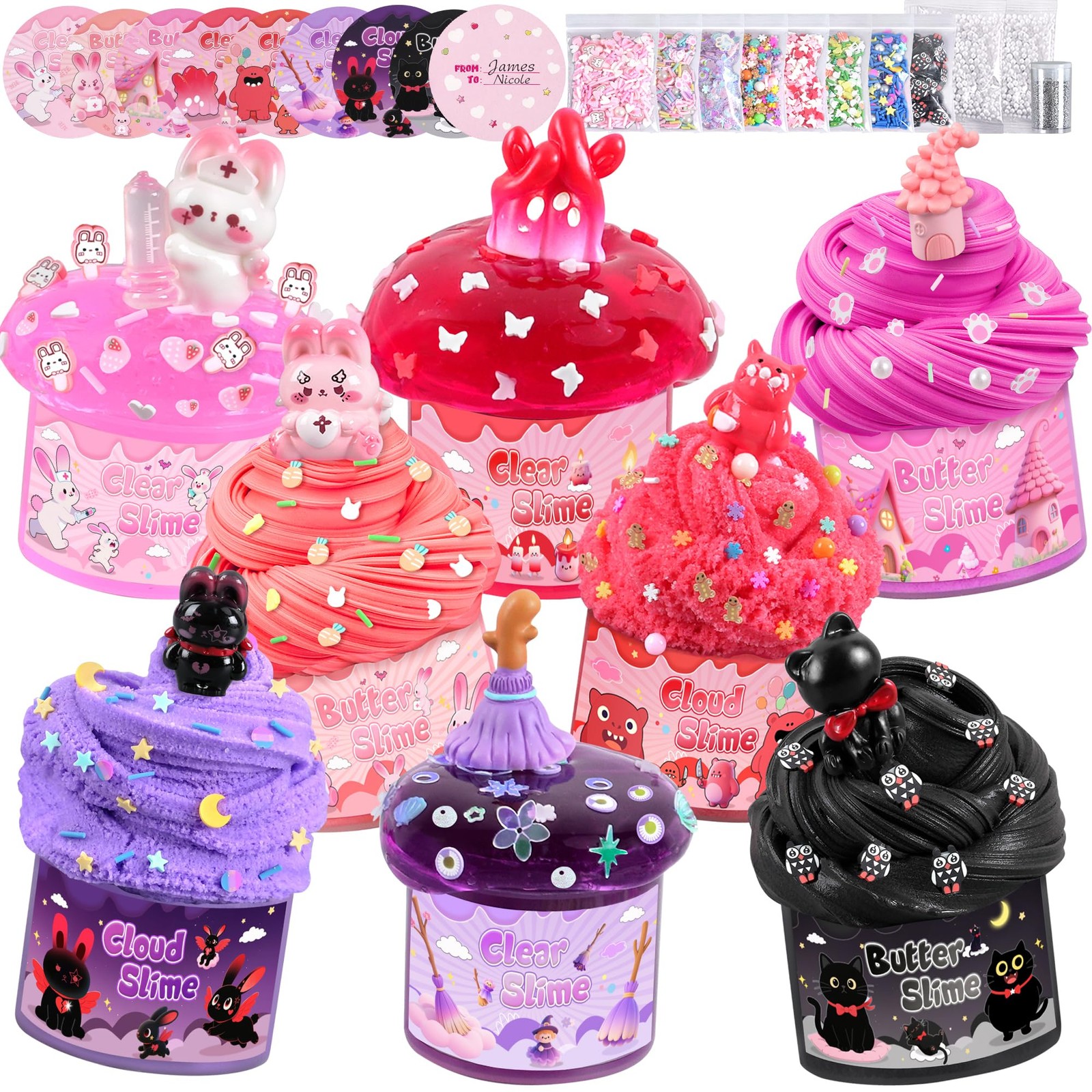 Red Black Slime Kit 8 Packs, Slime Toys, Cloud, Butter Clear Slime with Cute ...