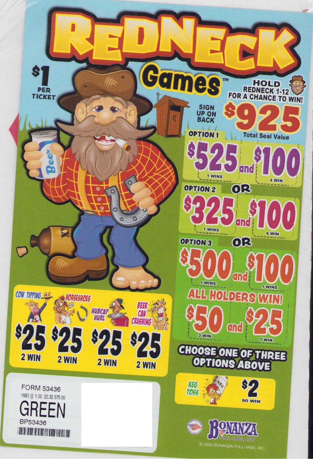 Pull Tab Tickets -Hard Card - Game - Holder - RedNeck Games - 1,680 ct