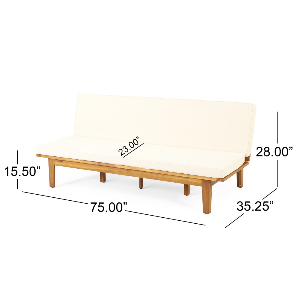 Acacia Wood Daybed w/ Waterproof Cushion, Converts to Bed, Beige