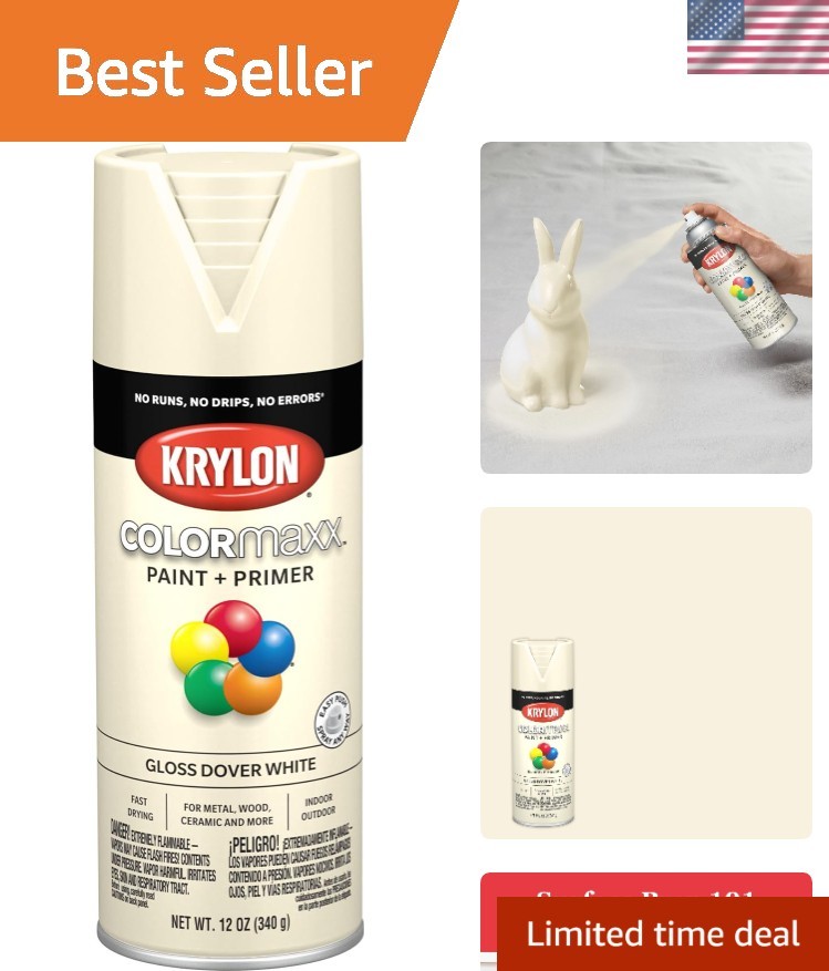 12oz Krylon COLORmaxx Spray Paint - Gloss White Finish, Fast-Drying & Rust-Proof