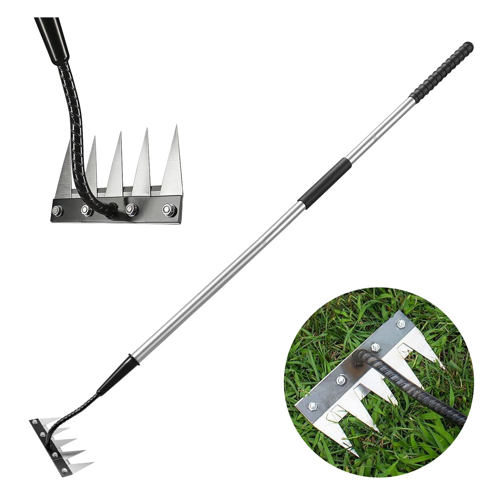 Garden Hand Rake Tool Carbon Steel, Long Handle Weeding Garden Rake, Forged I...