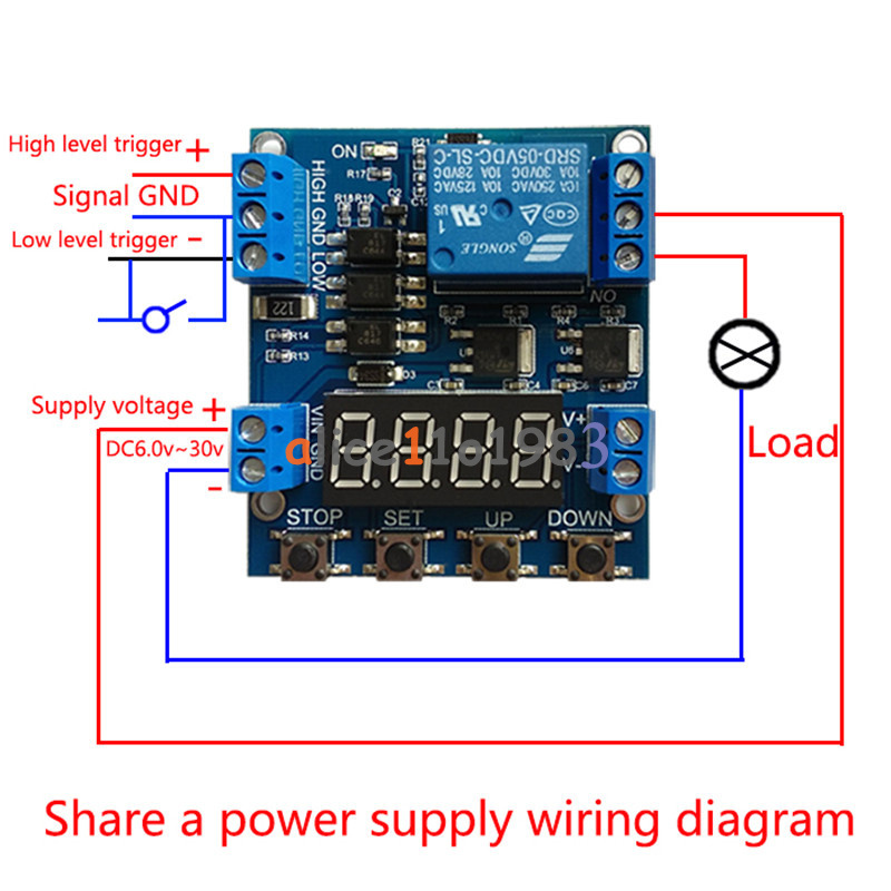 1-Channel Relay Module Trigger Delay Cycle Timer Circuit Switch Adjustable 6-30V