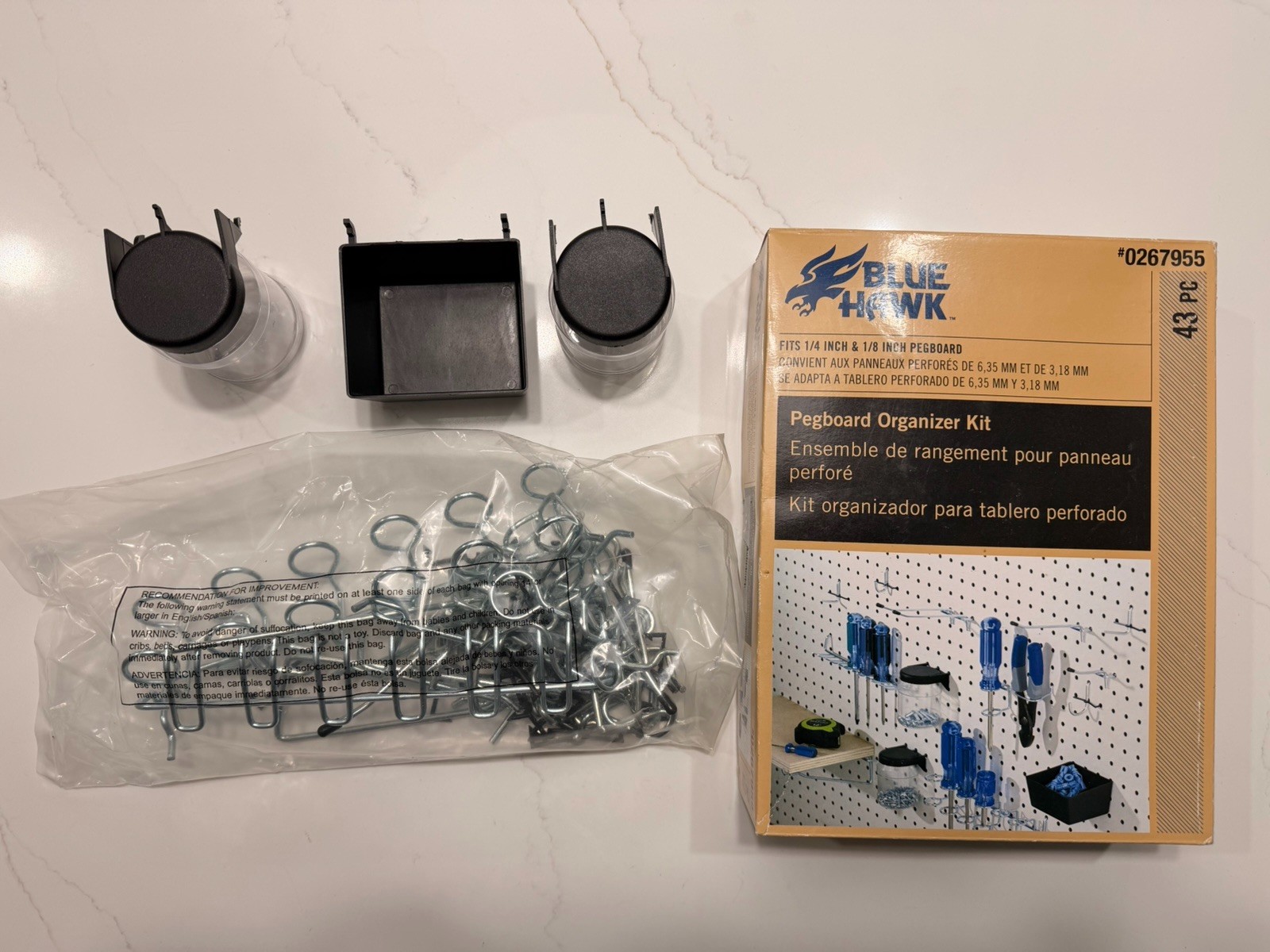 Blue Hawk 43pc Pegboard Organizer Kit 0267955 - New Open Box (Missing 1 Bin)