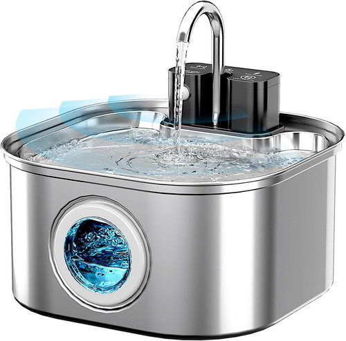 Wireless Cat Water Fountain Stainless Steel 3.2L/108oz, Battery Sliver