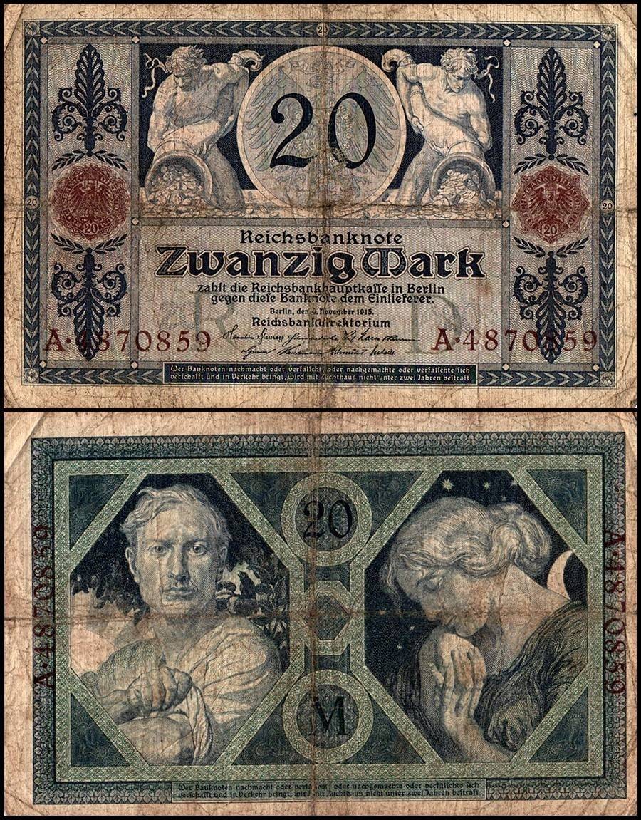 Germany 20 Mark, 1915, P-63, Used