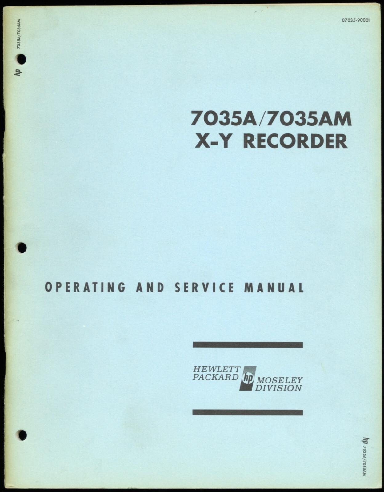 1967 HEWLETT PACKARD 7035A/7035AM X-Y RECORDER OPERATING AND SERVICE MANUAL