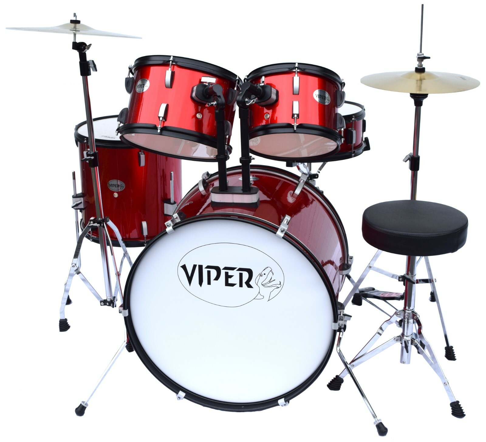 Drum Set Adult Size With Cymbals & Seat - Red or Blue (Canadian brand)