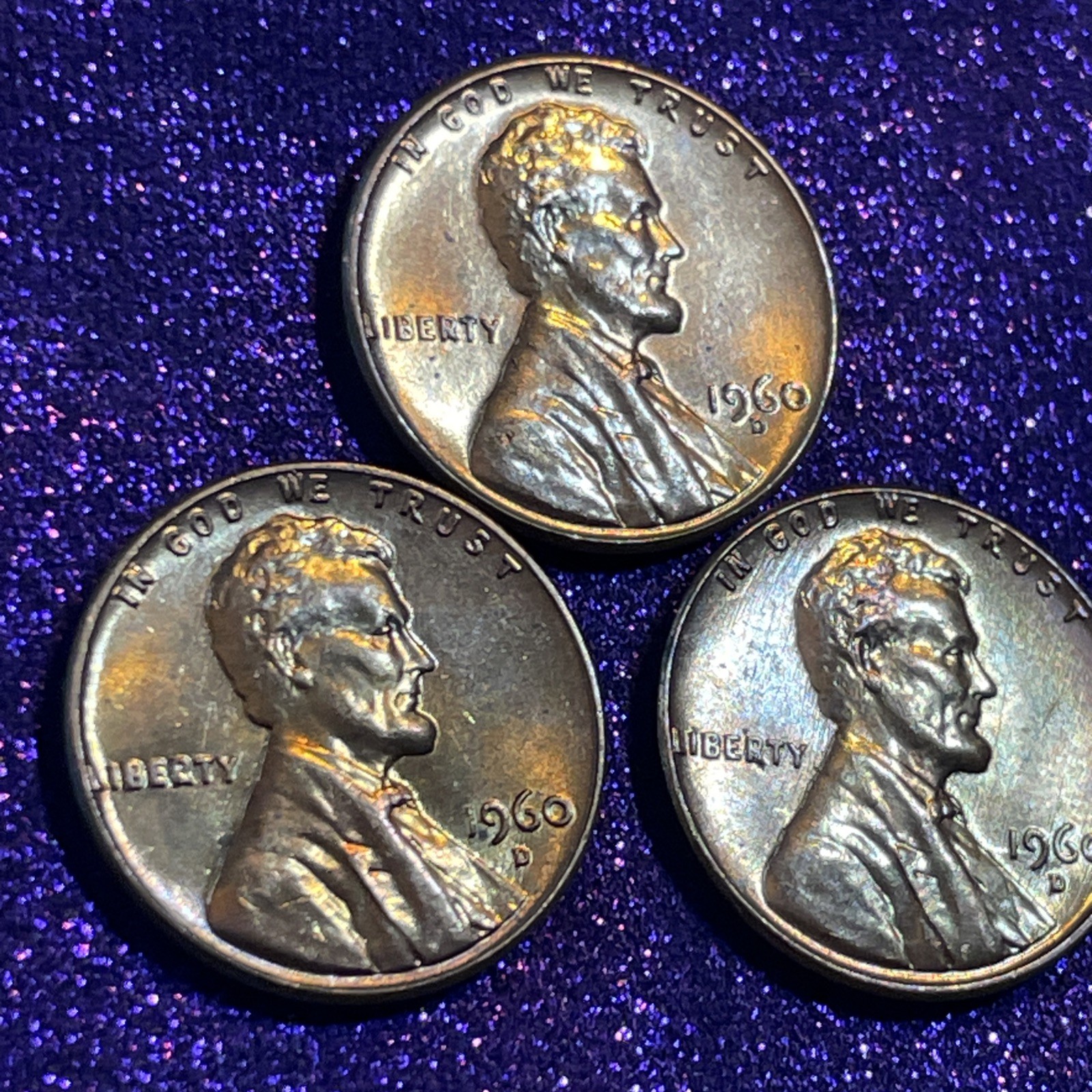 1960 D Lincoln Cents Bu Gems, Same Error In Liberty, Struck Thru, High Grade