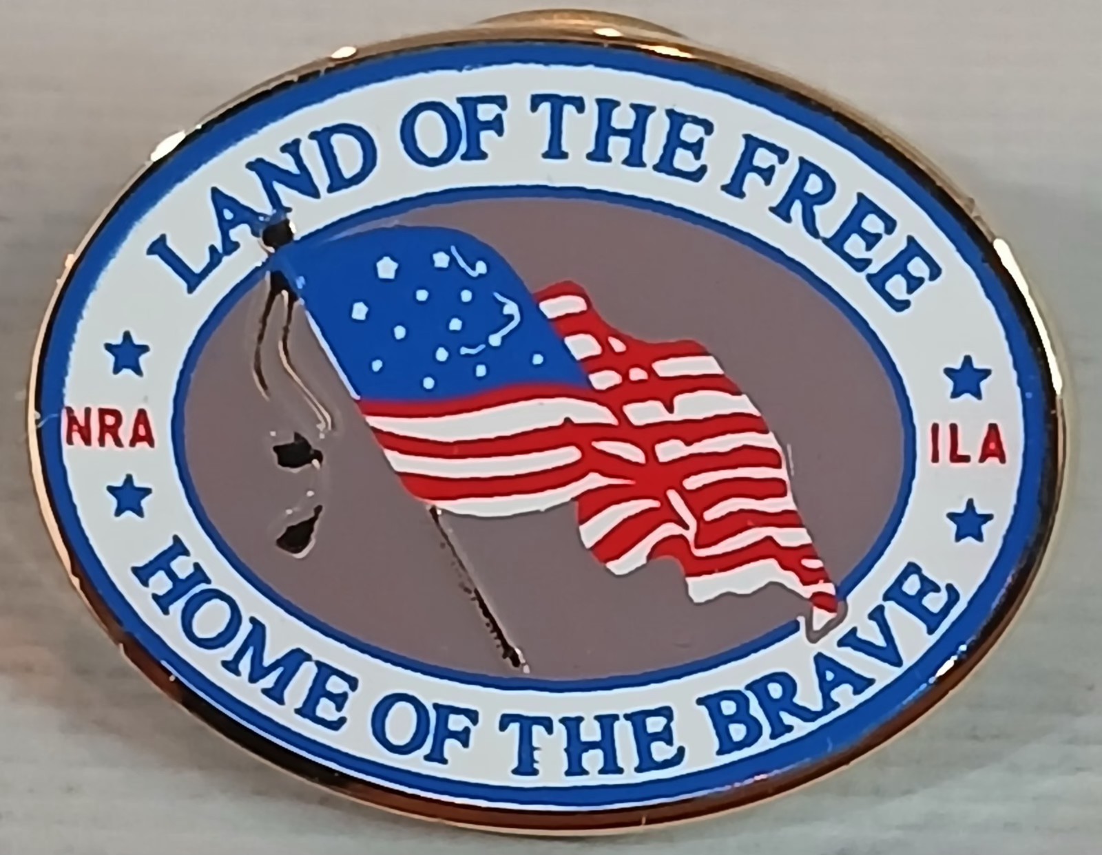 NRA ILA Land of the Free, Home of the Brave, Patriotic USA Flag 🇺🇸 Pin Pinback