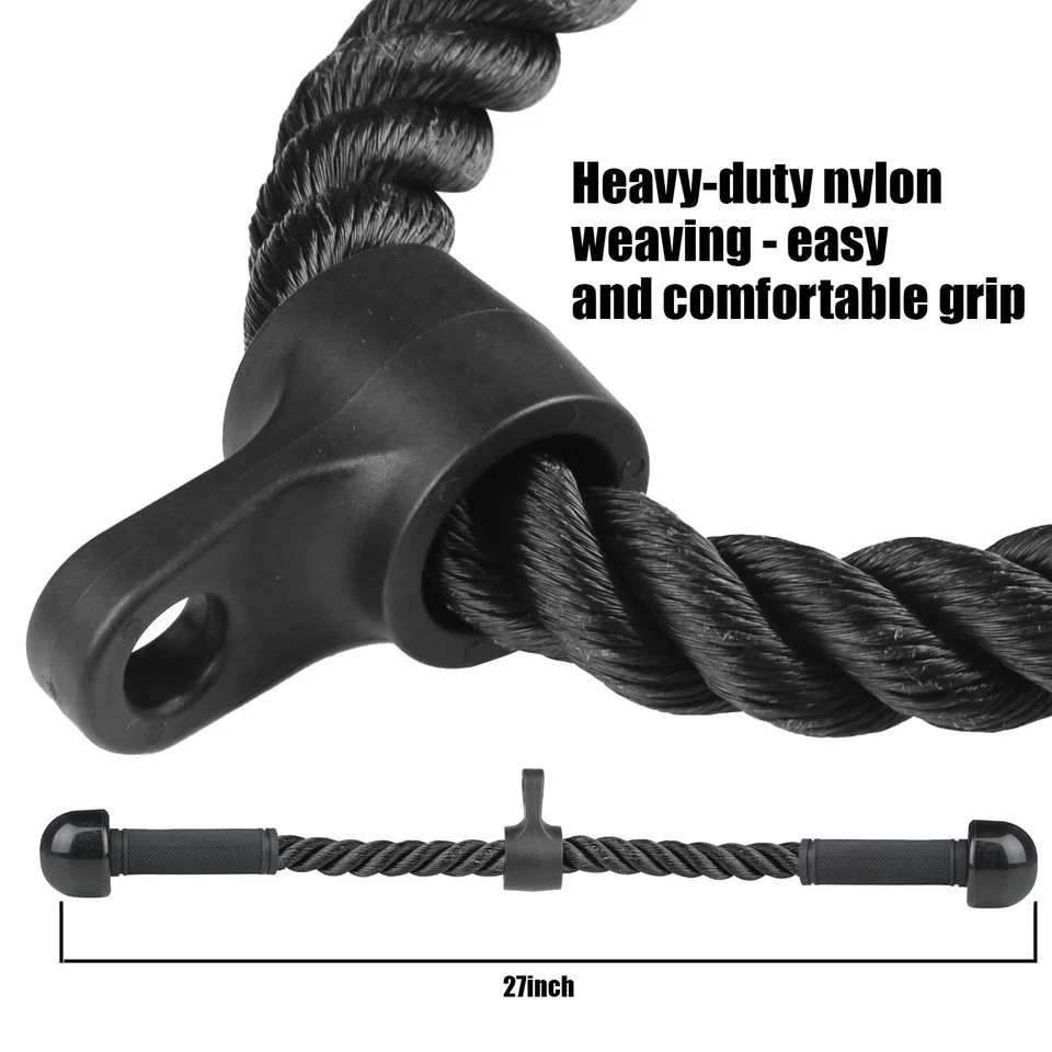 Tricep Rope Cable Attachment for Gym Rope Pull-Down Attachment with Rubber Ha...