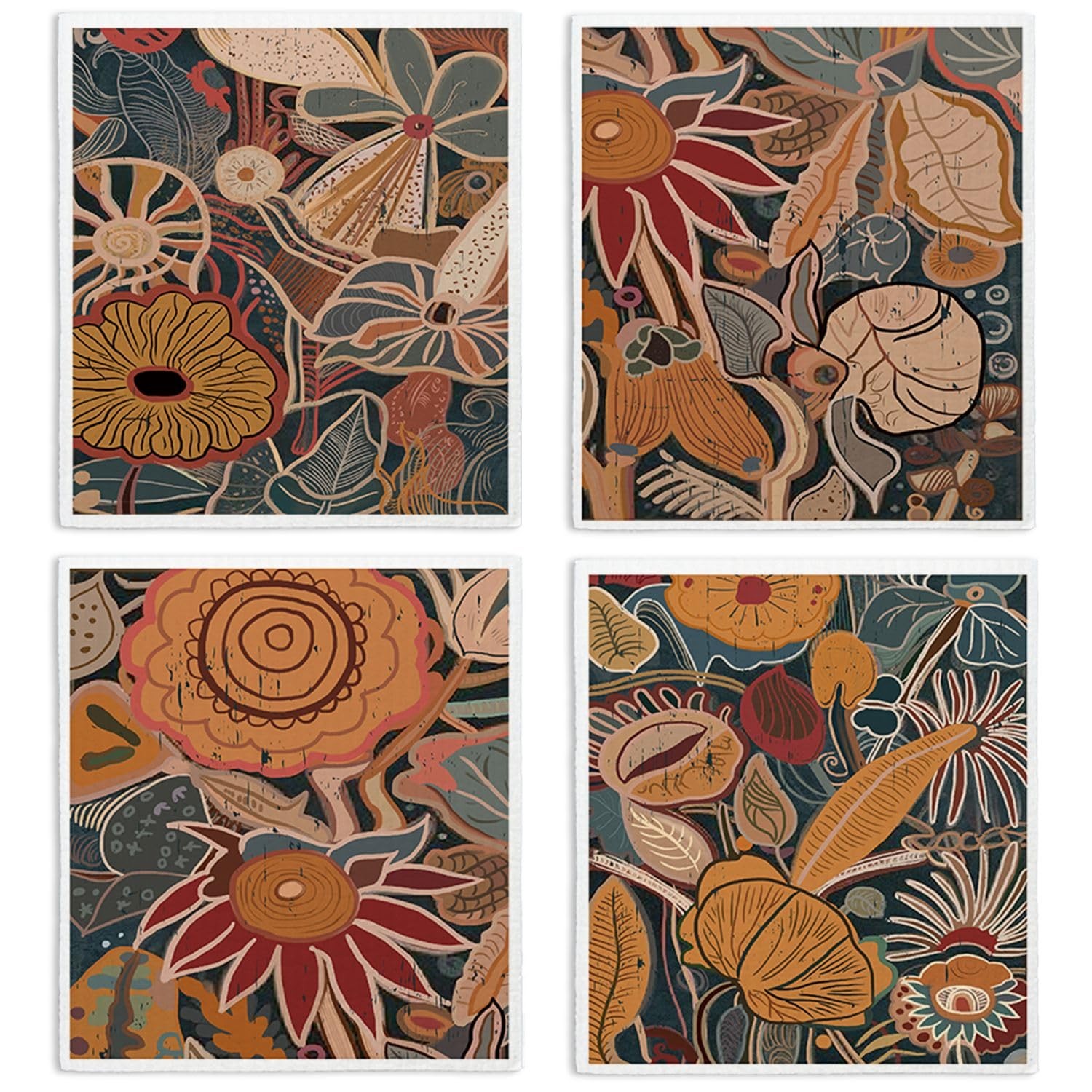 4 PCS Village Abstract Art Swedish Dishcloths Reusable Paper Towels Sponge