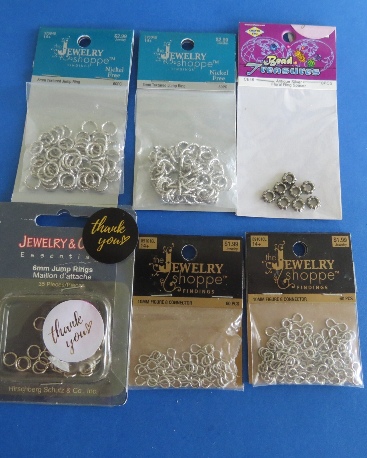 Odd Lot of Textured Jump/Split Rings CONNECTORS  Spacers See Photos