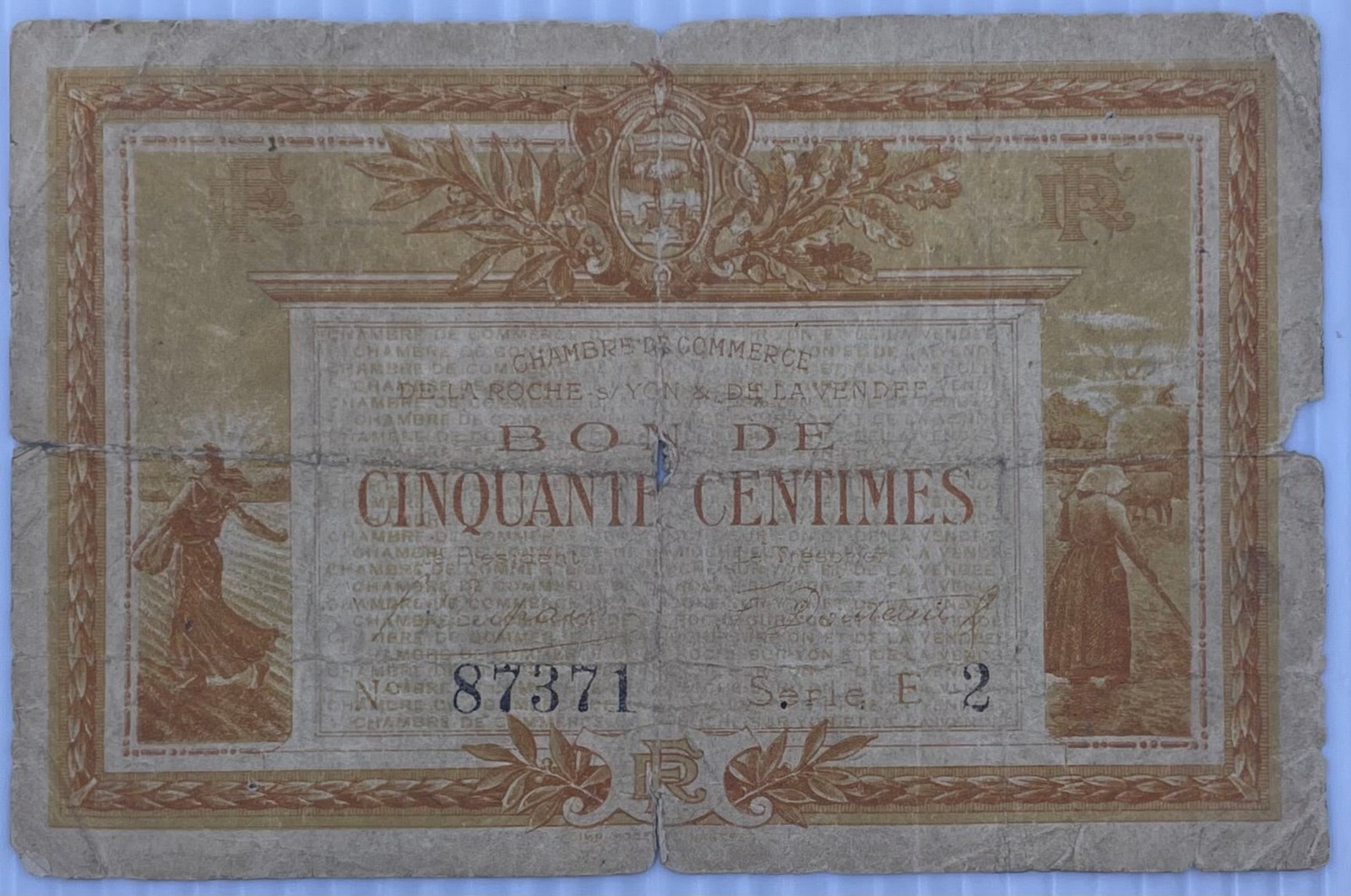 1915 France 50 Centimes JP-065-15 Used World Banknote