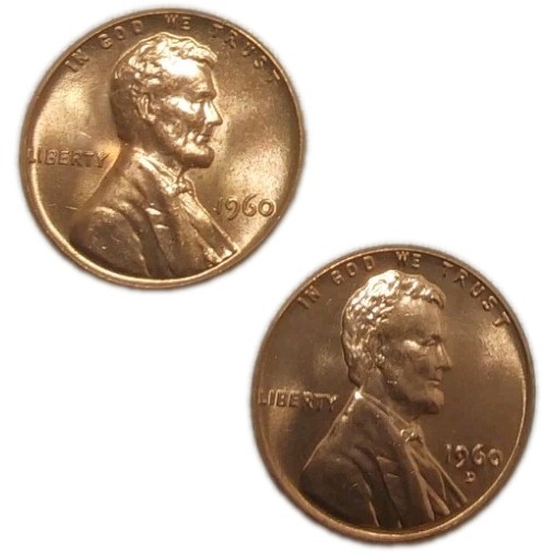 1960 P & D Small Date Lincoln Memorial Gem BU RD Cents(2) Nice Color Free Post